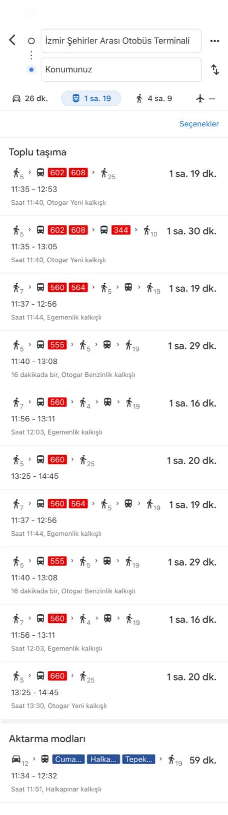 Public transport route from İzmir Intercity Bus Terminal to İzmir Can Hastanesi